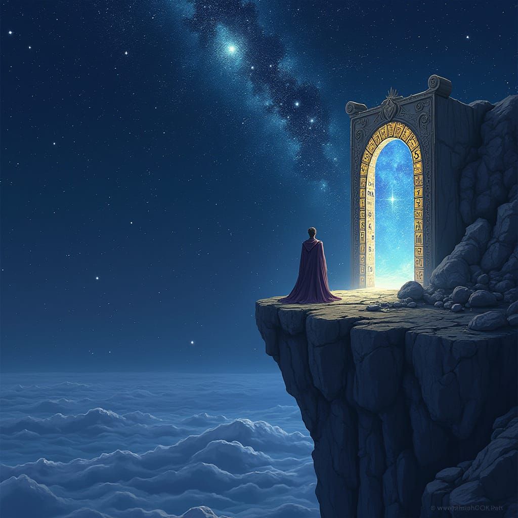 Wizard Contemplates the Cosmos Under Starry Night Sky