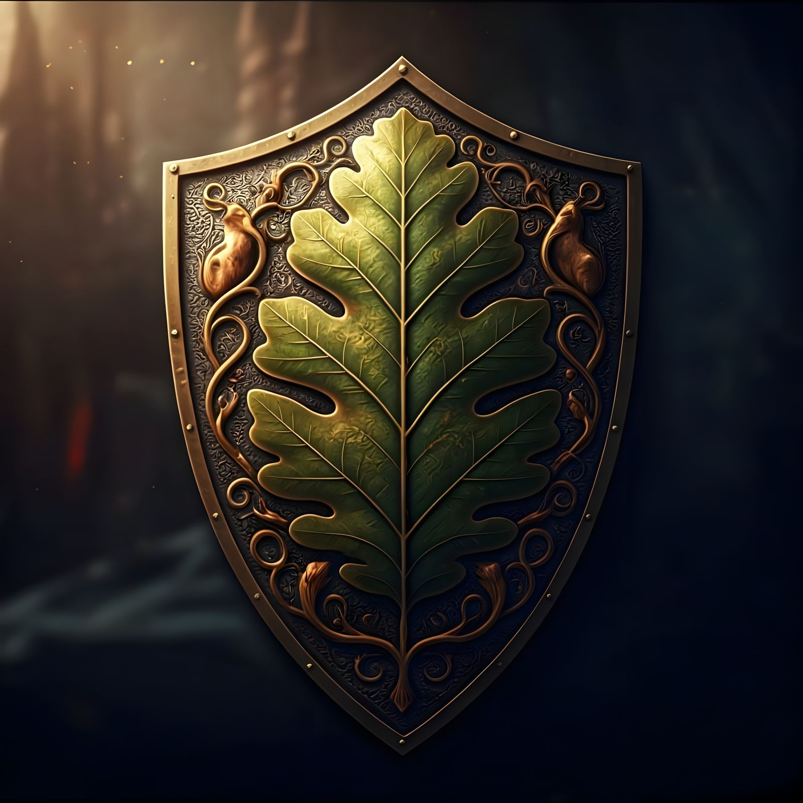Medieval Knight's Oak Leaf Shield in Vibrant Heraldry