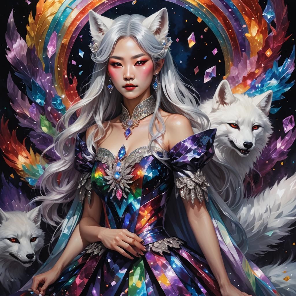Korean Fantasy Portrait with Rainbow Crystals