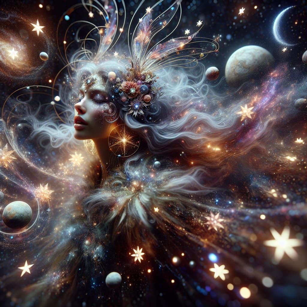 Ethereal Celestial Queen in Cosmic Portrait
