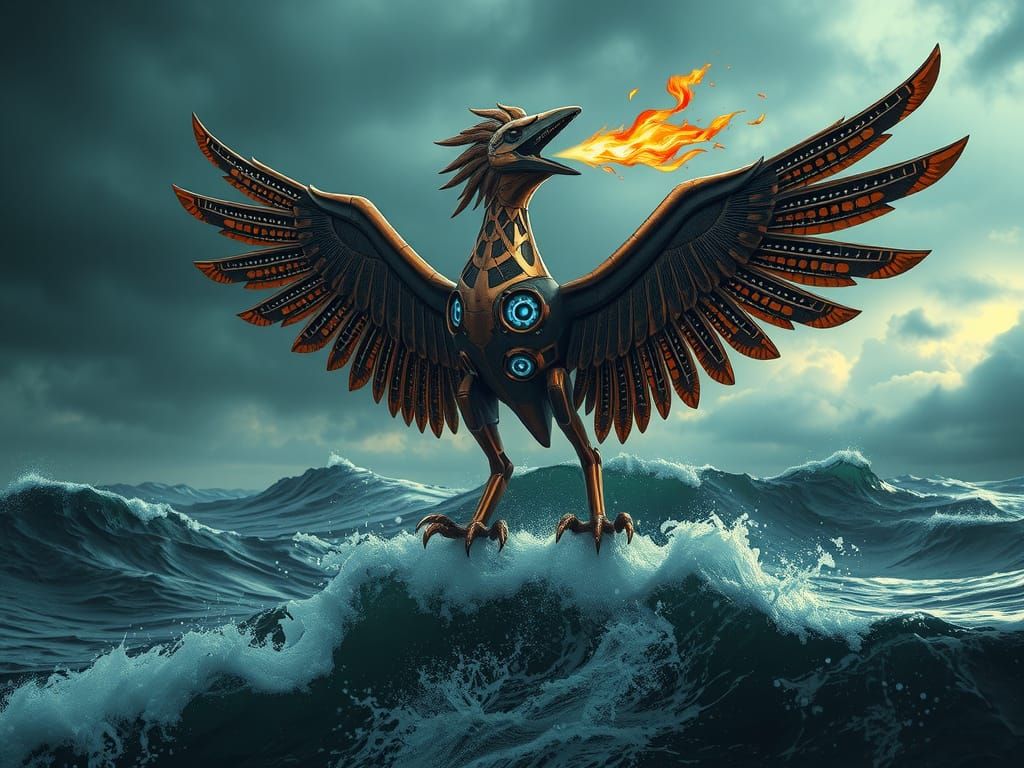 Metal Avian Titan Dominates Turbulent Oceanic Skies
