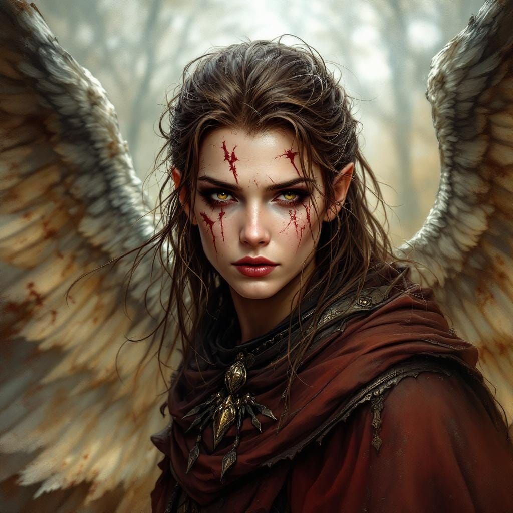 Redeemed Angel Portrait with Battle Scars in Bronze