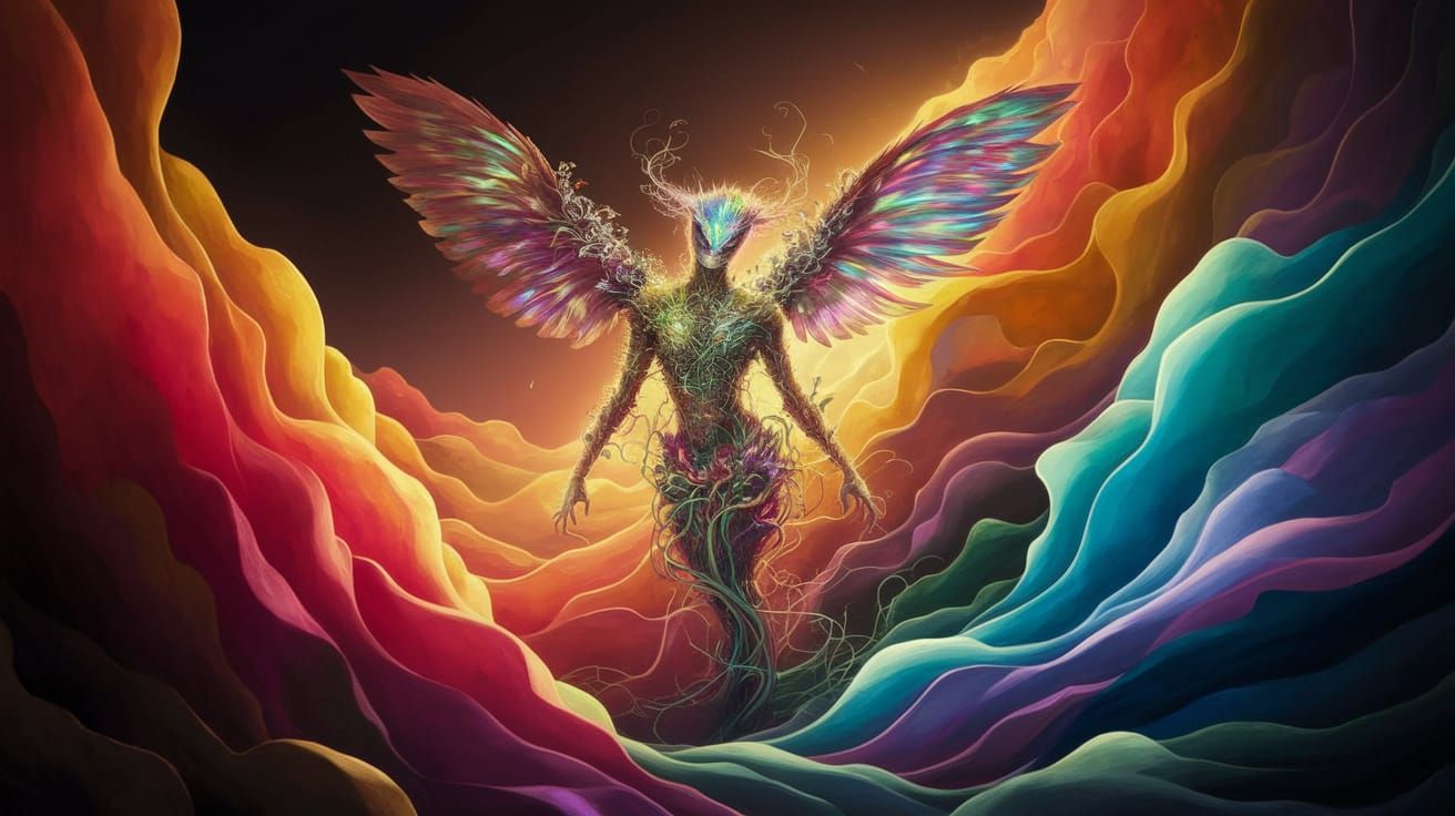 Surreal Dürer-Inspired Painting of Iridescent Winged Creatur...