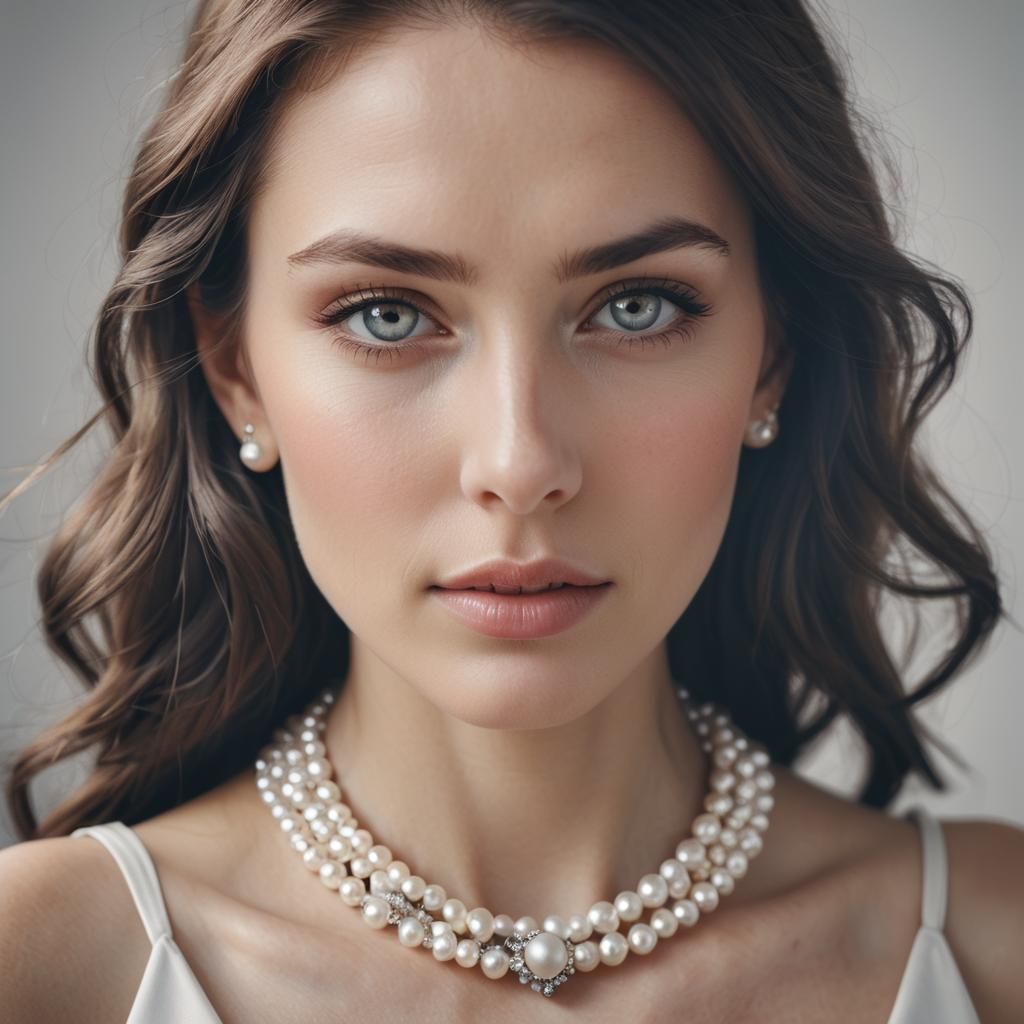 Macro Pearl Necklace Portrait in High-Fashion Style