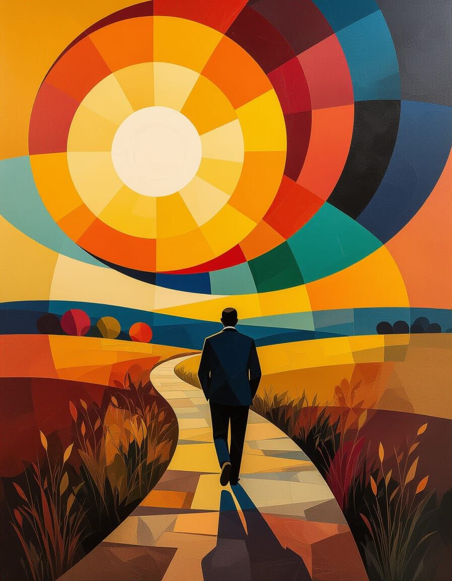 Solitary Figure in Golden Hour American Landscape as Stone C...