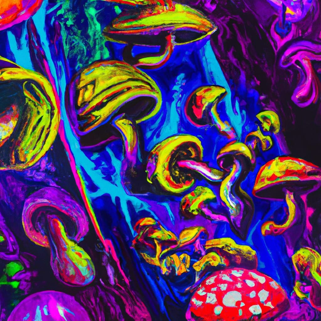 Psychedelic Mushrooms in Space Graffiti Art