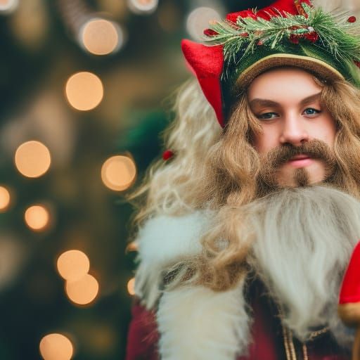 Elves and Gnomes at Santa's Christmas Party in Art Nouveau