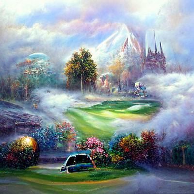Ethereal Fantasy Golf Course in Kinkade Style