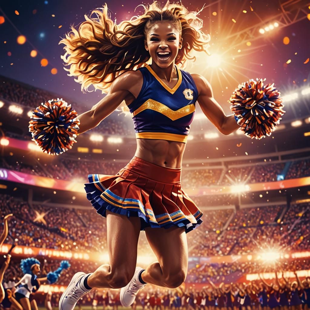 Cheerleader's Fantasy Jump in Art Deco Stadium