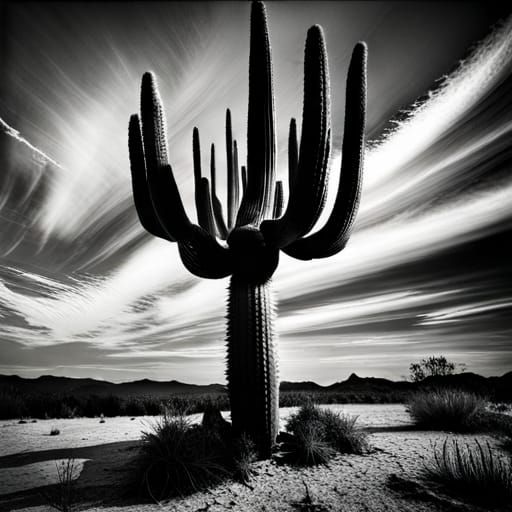 Hyperrealistic Wet Plate Photo of Desert Cactus