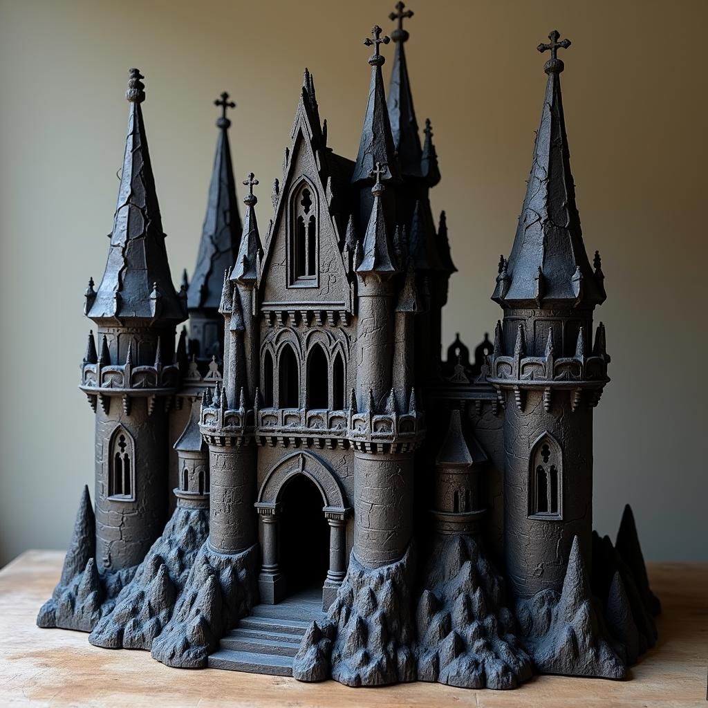 Charred Wood Gothic Castle Sculpture