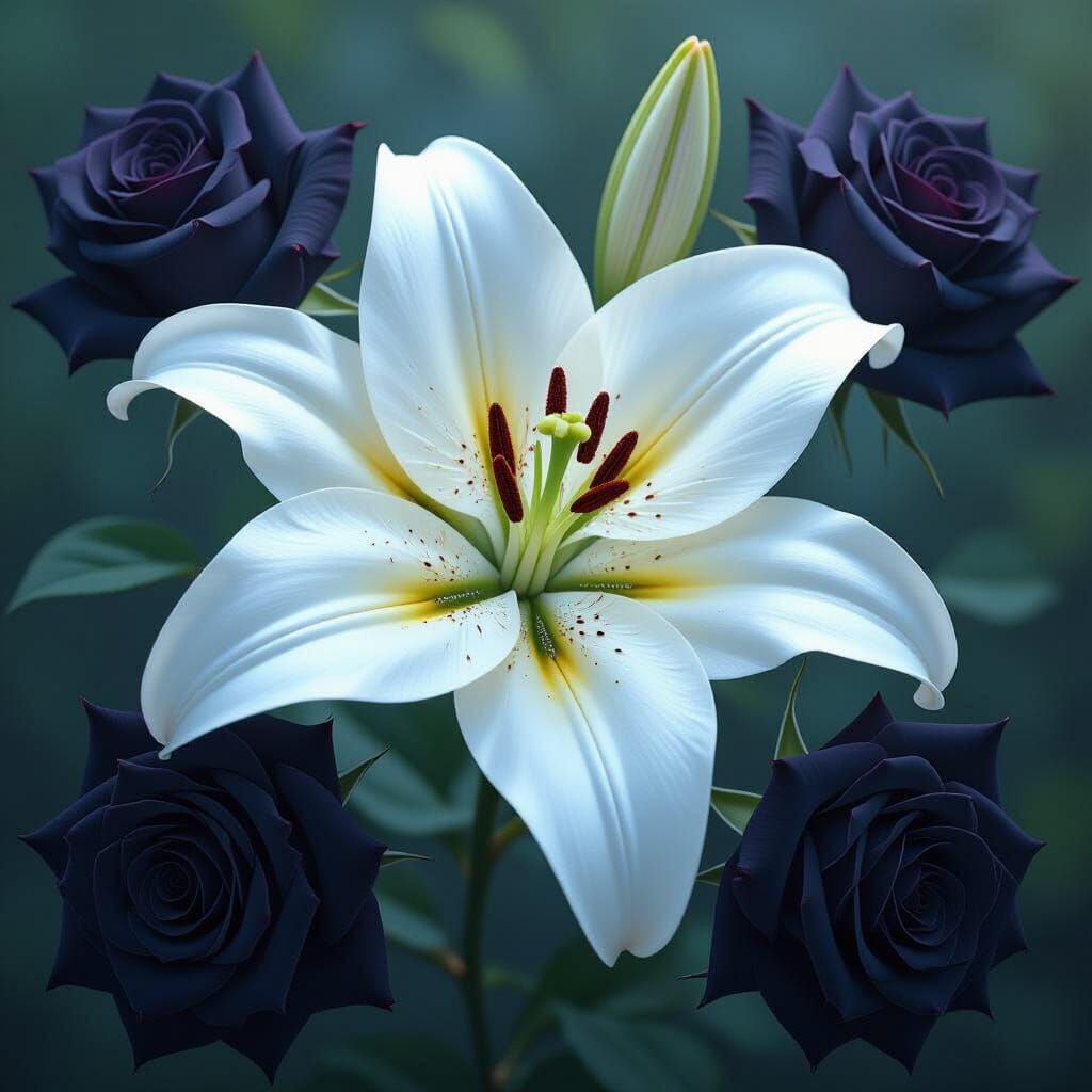 Lily Amidst Thorns: A Digital Painting in Hyper-Realism