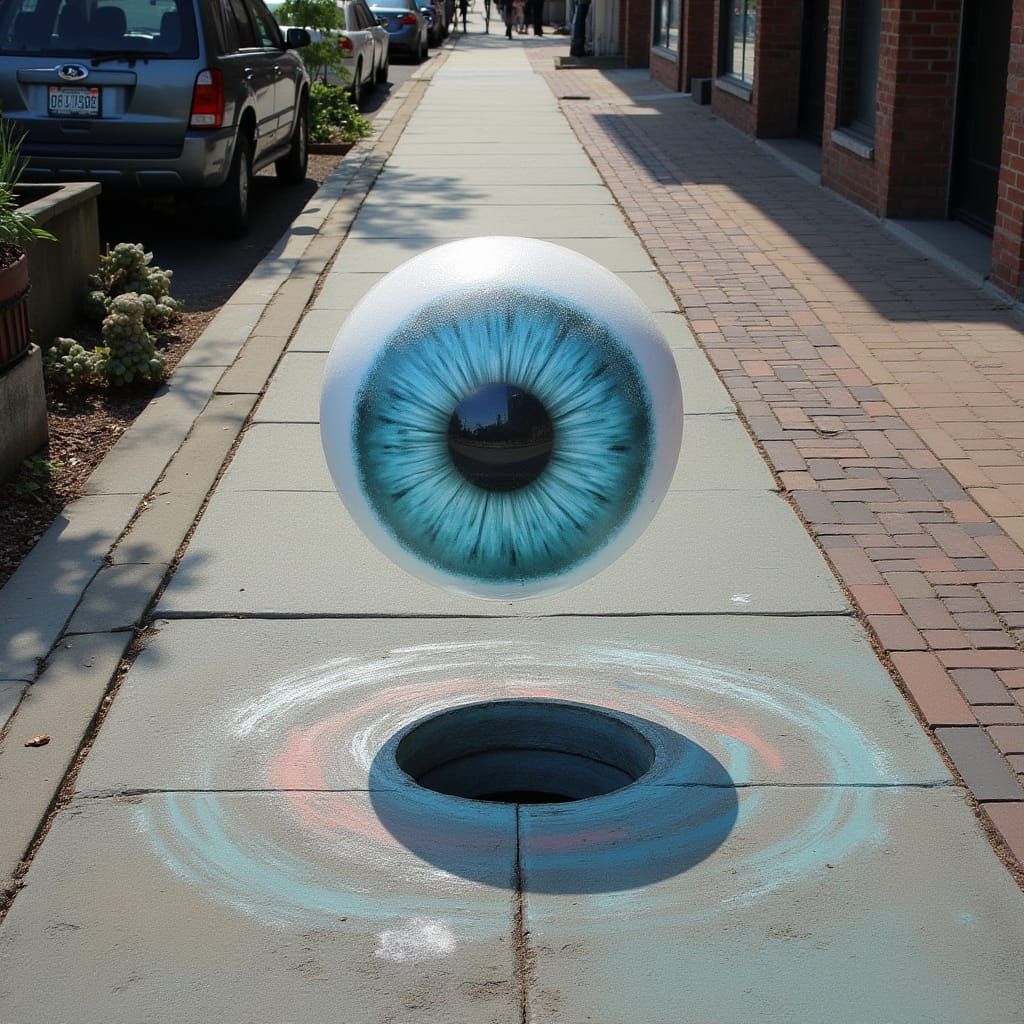 Trompe-l'œil Sidewalk Art Illusion in Realistic Chalk
