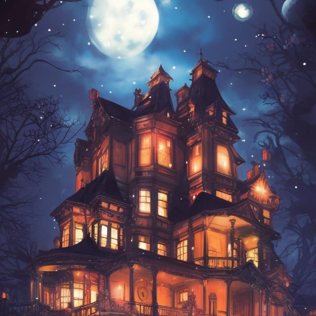 Victorian Haunted Mansion Christmas in Comic Book Style
