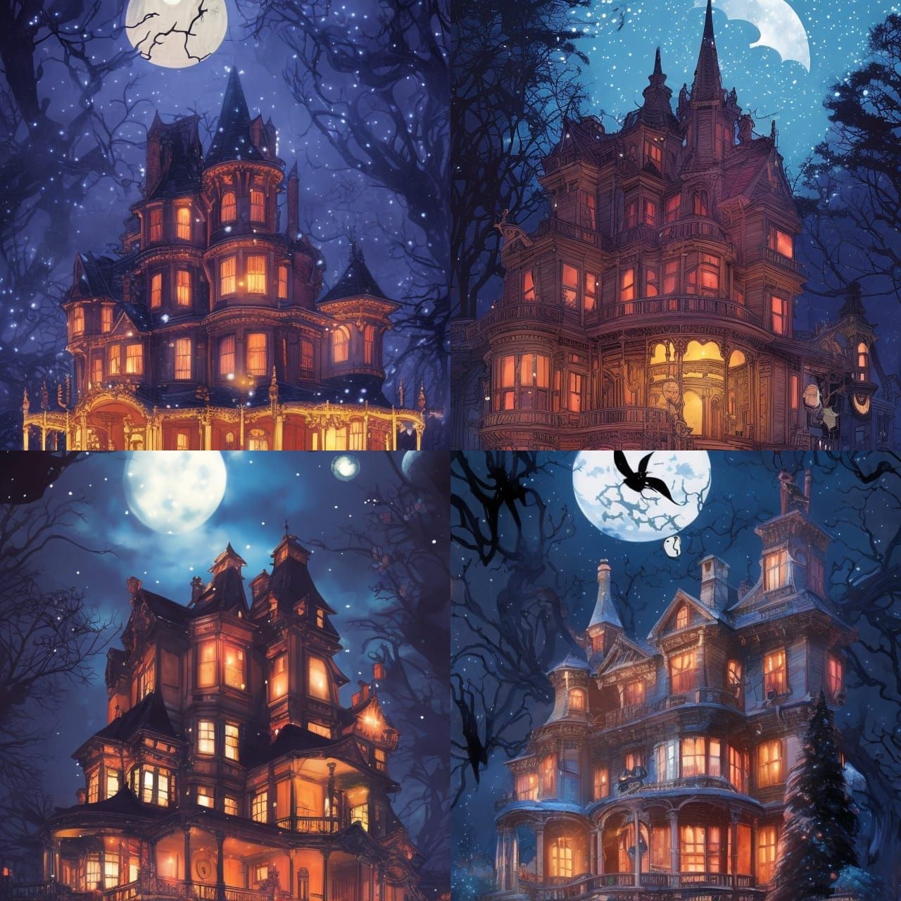 Victorian Haunted Mansion Christmas in Comic Book Style