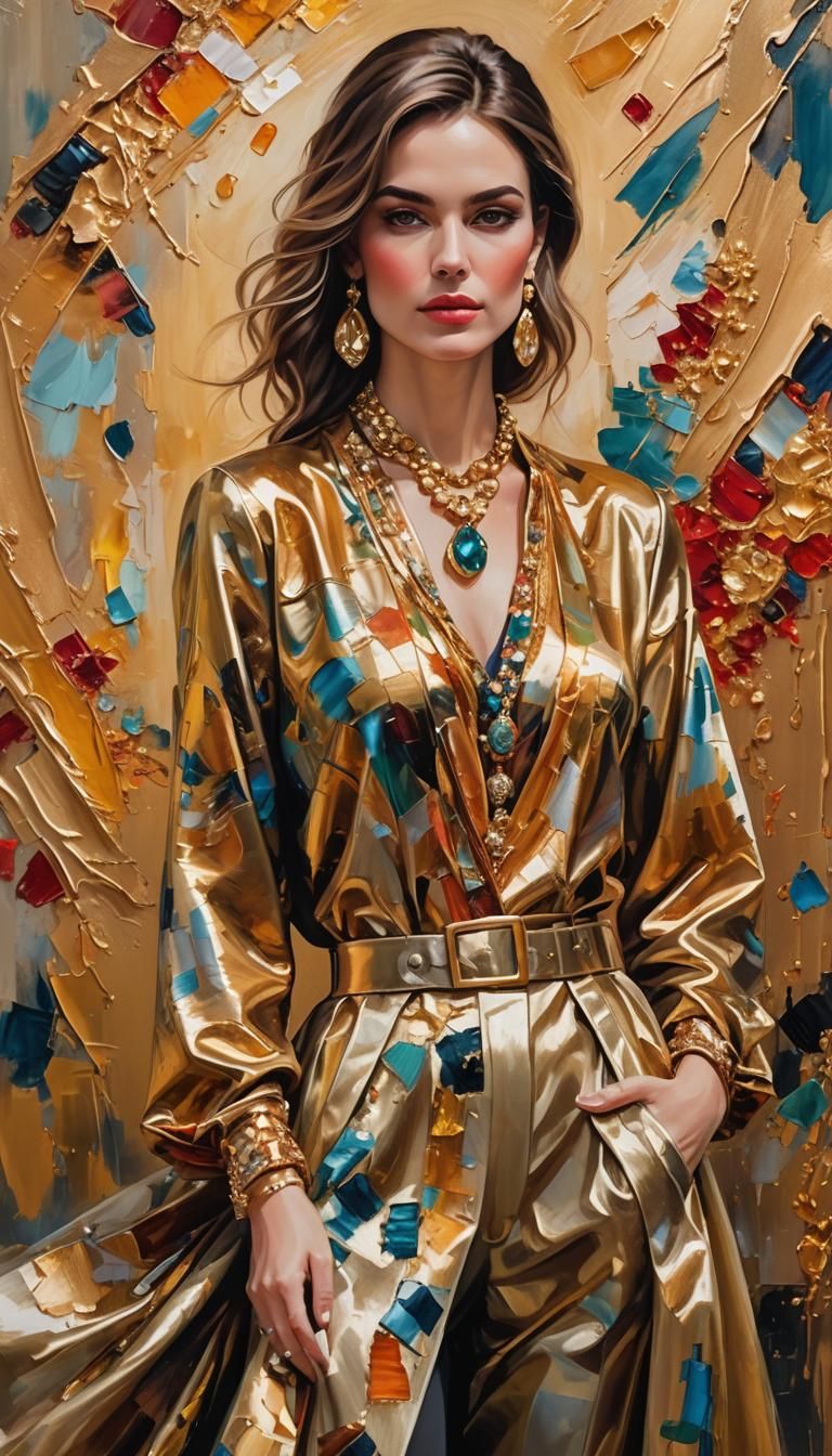 Luxurious Woman in Modern Clothes as Oil Painting