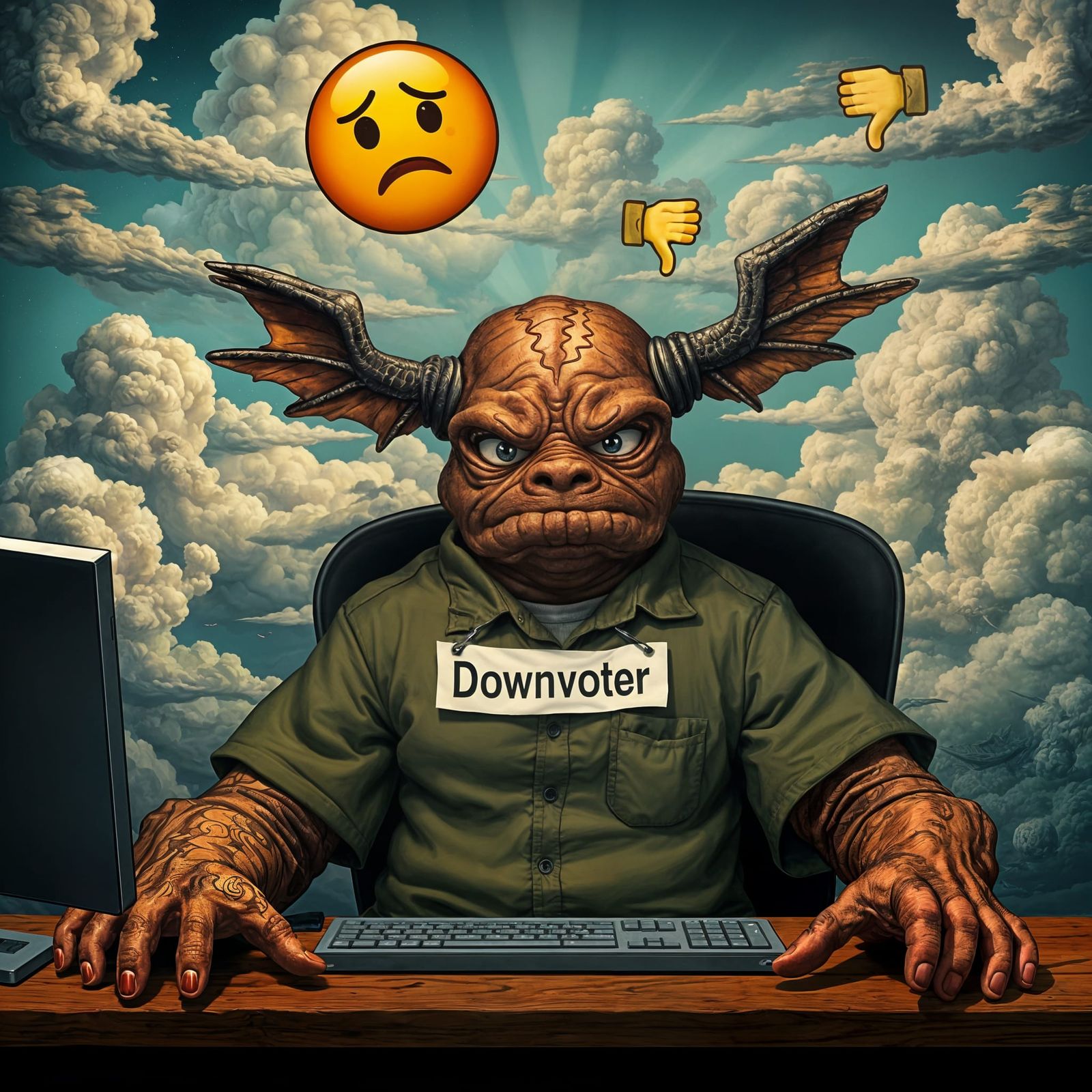 Mud Monster Downvoter at Computer: Psychedelic Art