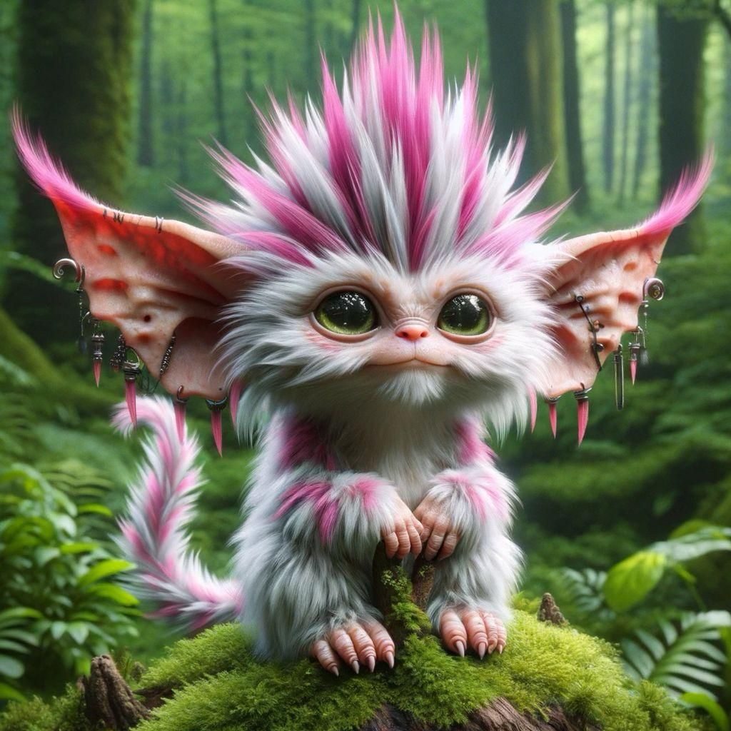 Enchanted Forest Kitten-Gremlin Guardian of Mystical Woods