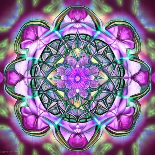 Intricate Pink Flower of Life in Neon Glow