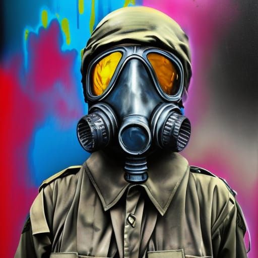 Soldier with Gas Mask in Graffiti Art Style