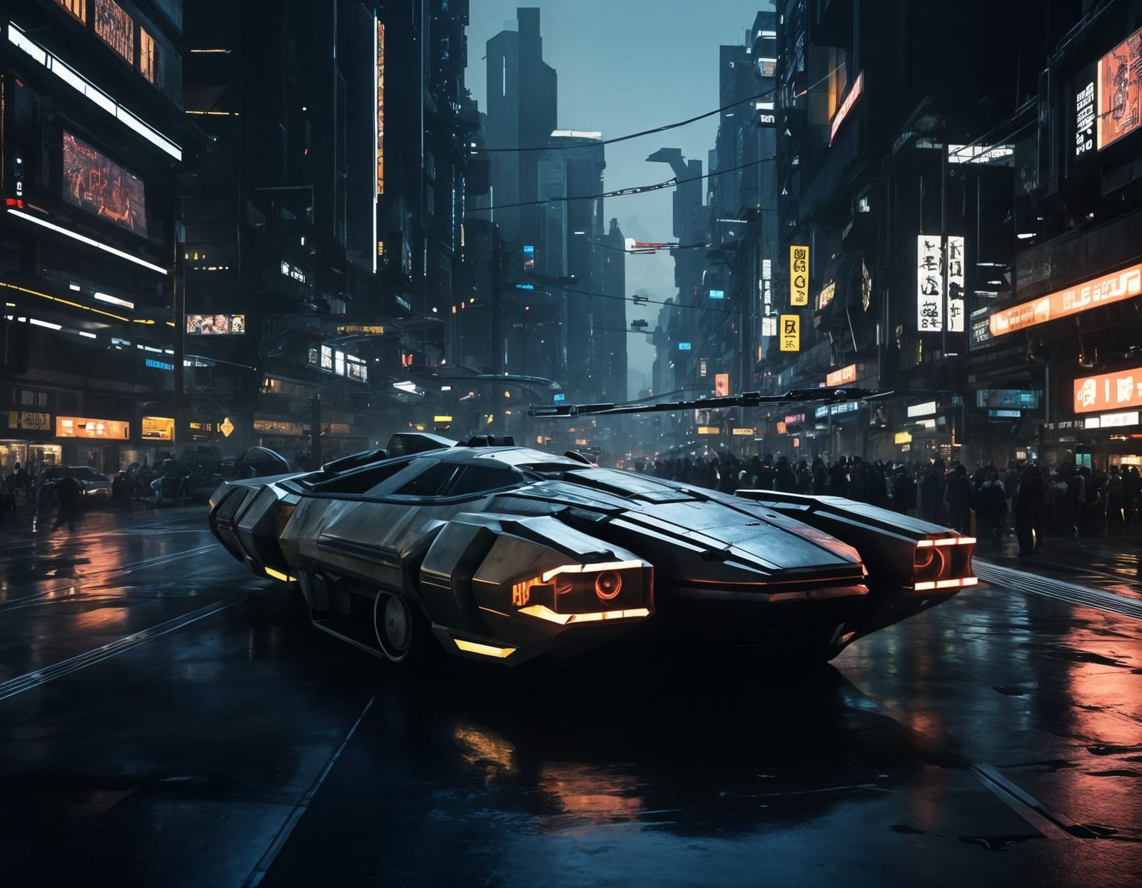 Cyberpunk Vehicle Races Through Dystopian City