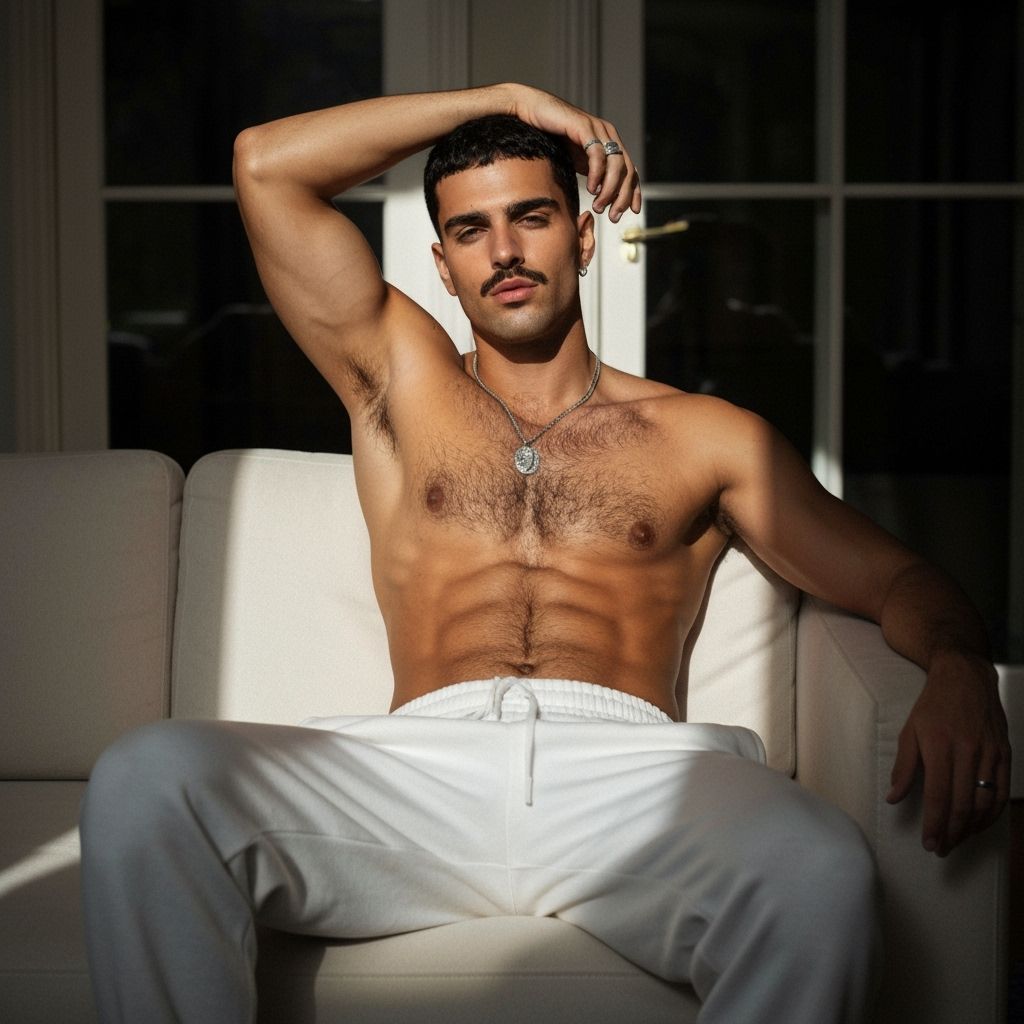 Man Poses Confidently in Elegant Apartment Interior