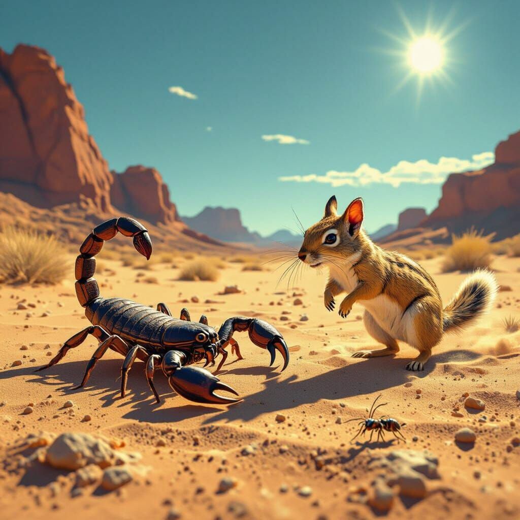Scorpion vs Antelope Squirrel Desert Battle Comic Style