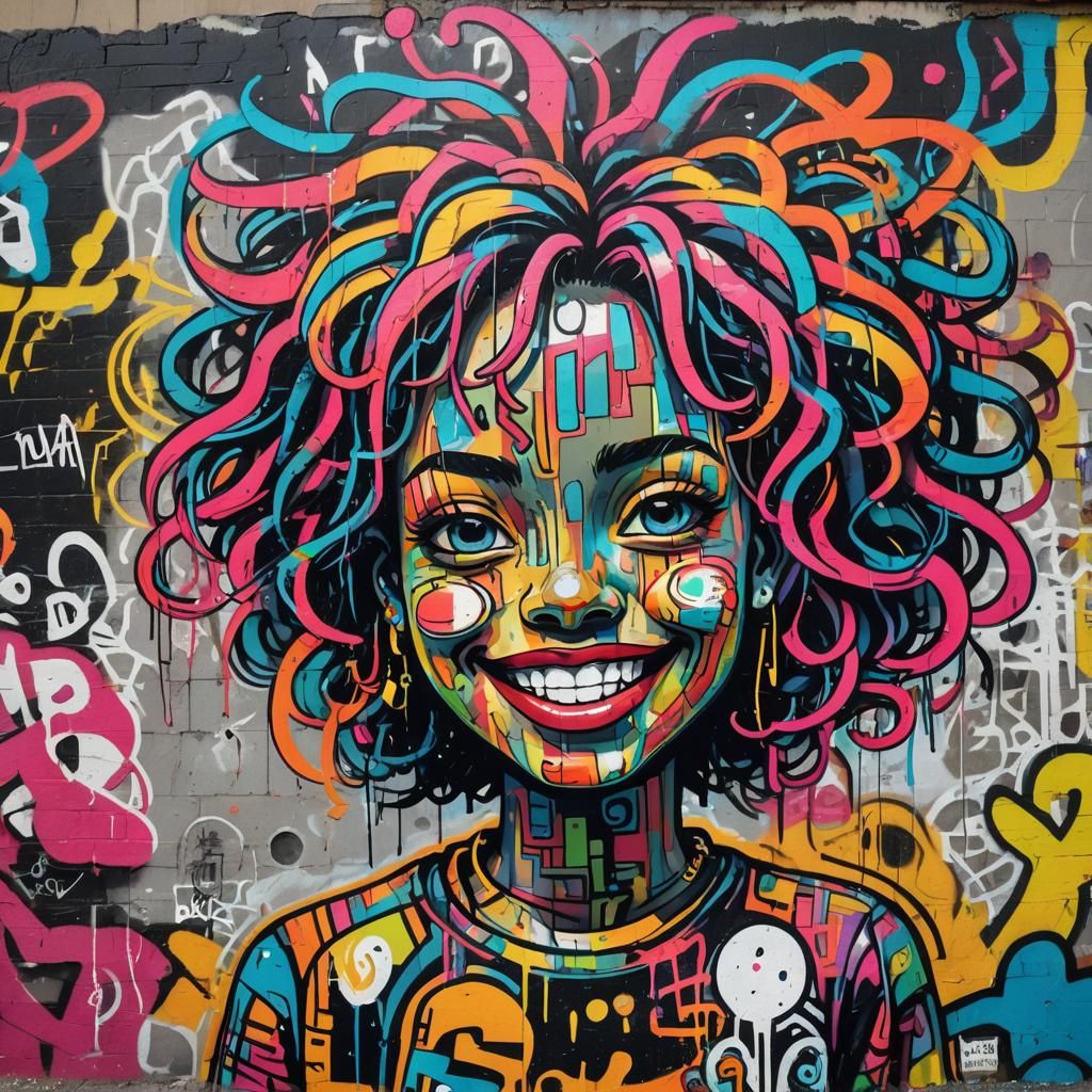 Graffiti Art Girl with Colorful Hair