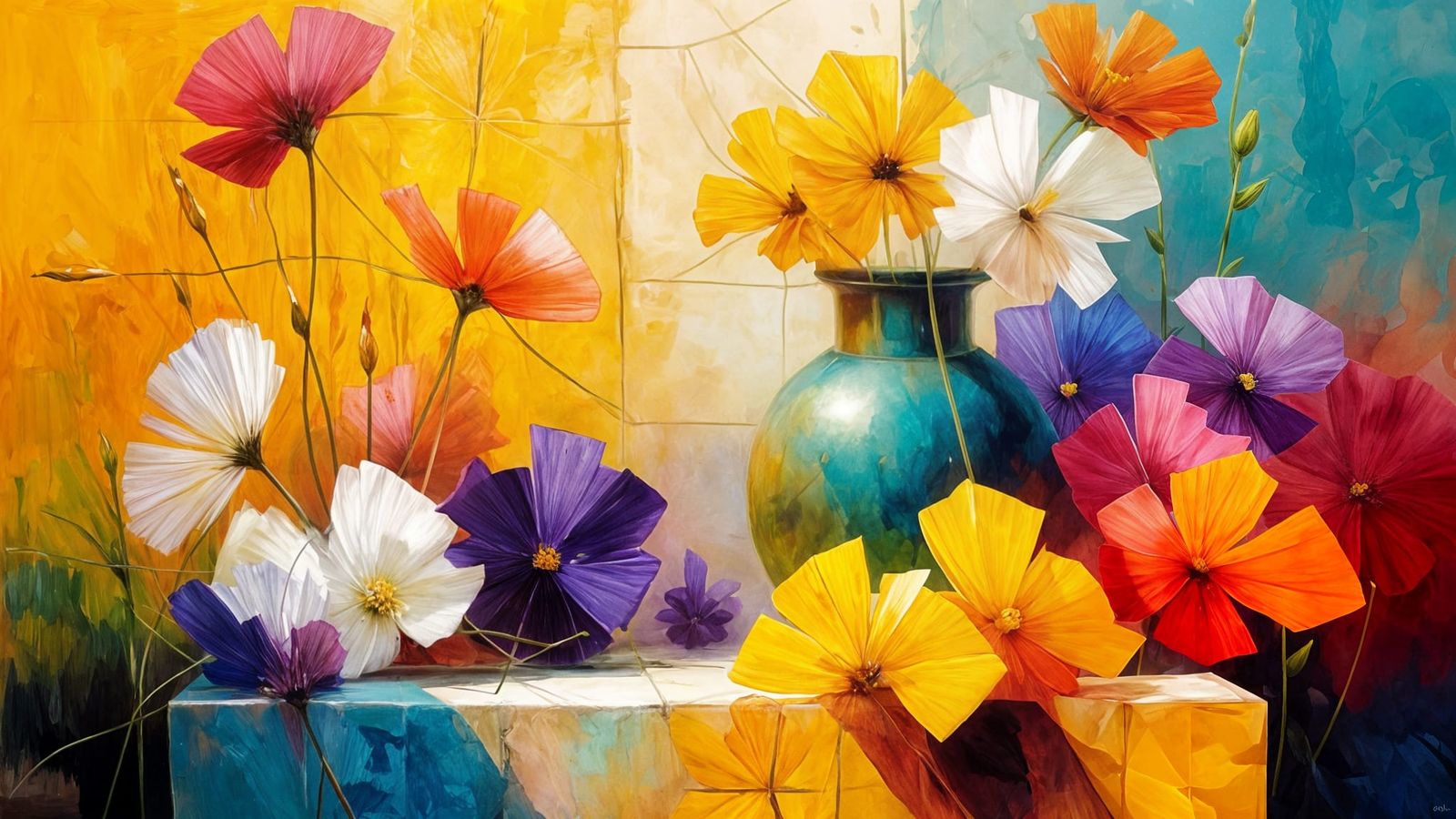 Surreal Cubist Mimosa Flower Arrangement in Digital Art