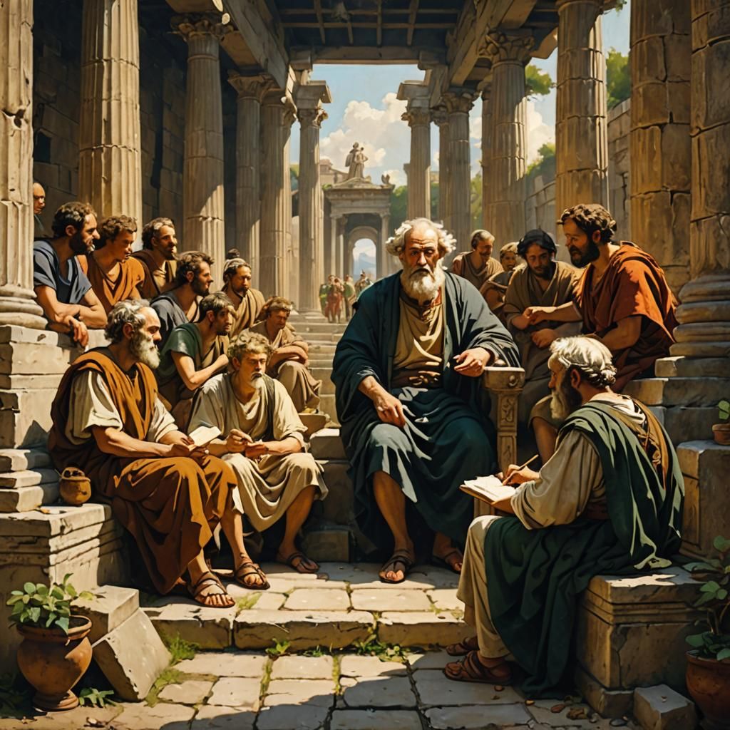 Plato Teaching at the Agora: Oil Painting