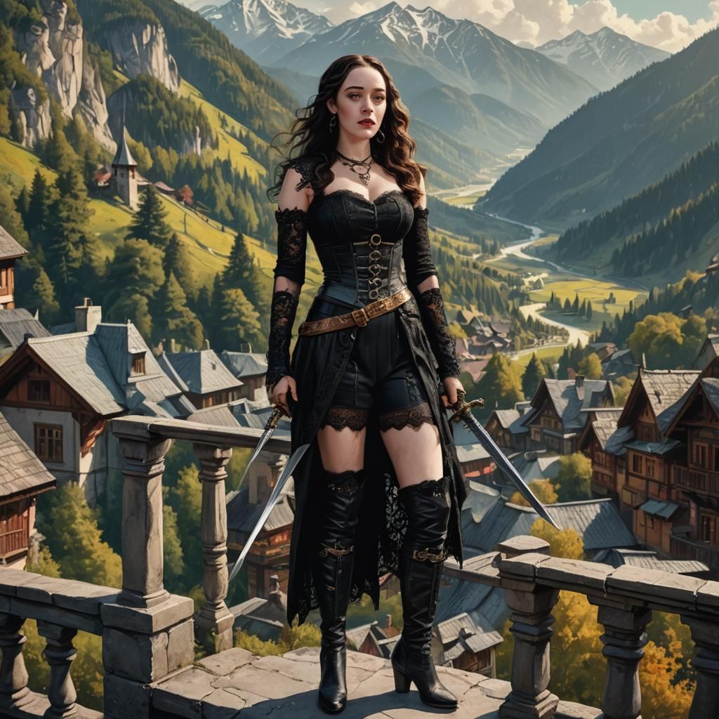 Kat Dennings as Fantasy Warrior, Hyperrealistic Image