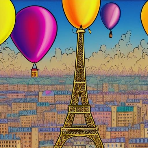 Balloons in Paris I - Coloring page style