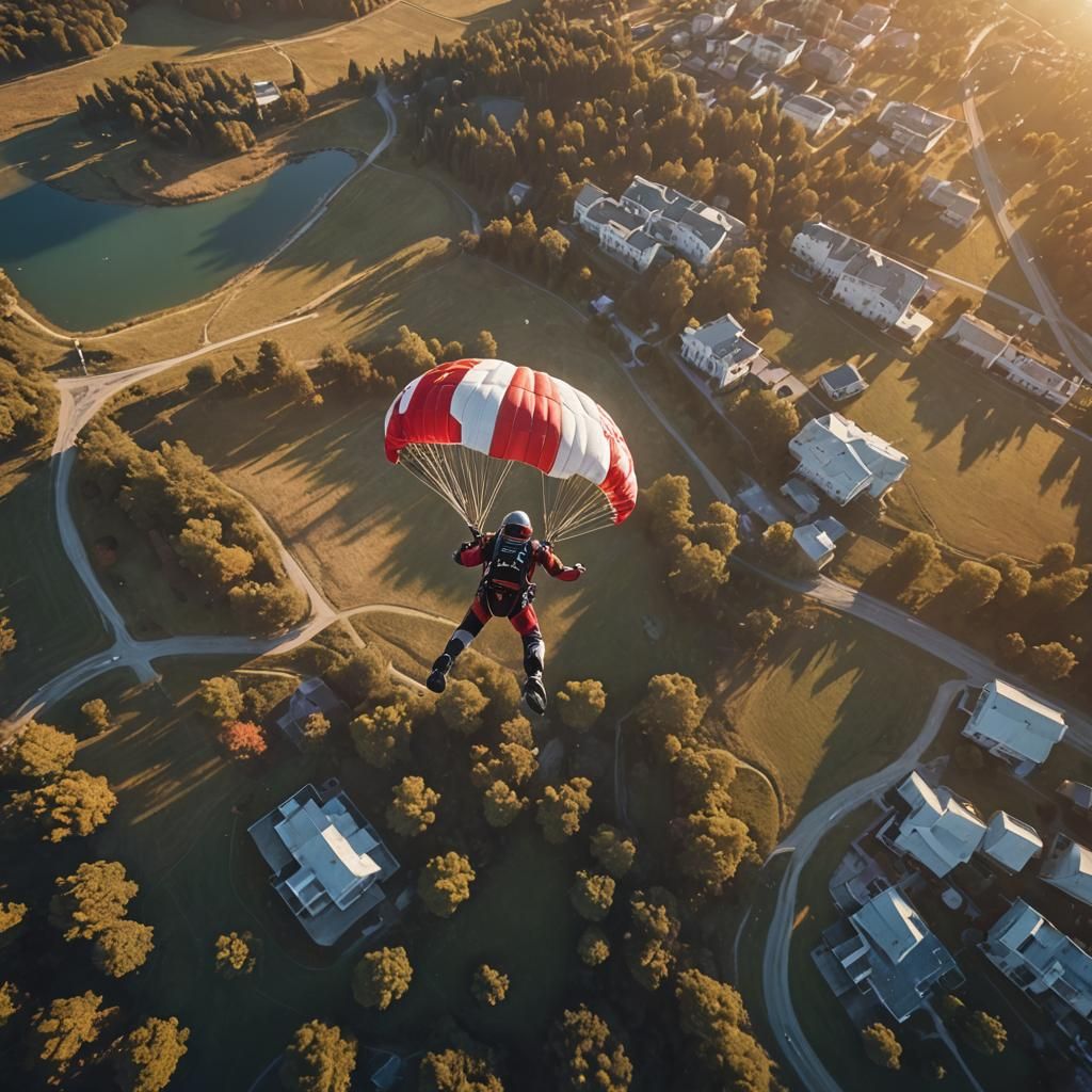 Skydiver Descends in Golden Hour Digital Painting