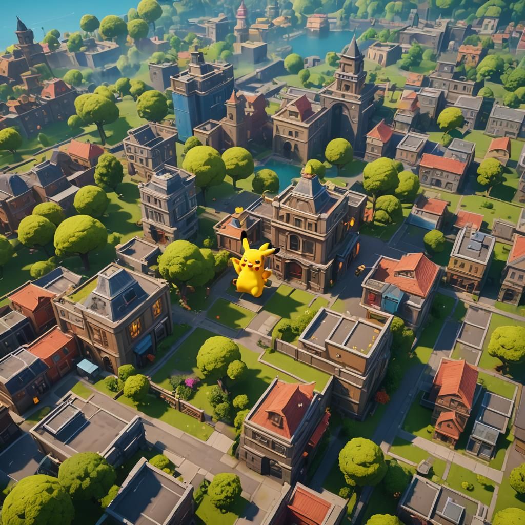 Pikachu Playing Fortnite: Detailed Matte Painting