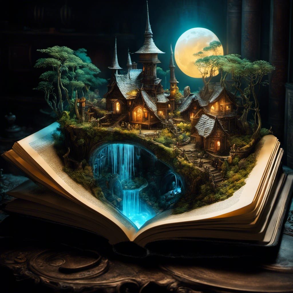 Enchanted Elven Village in Spellbook Pages