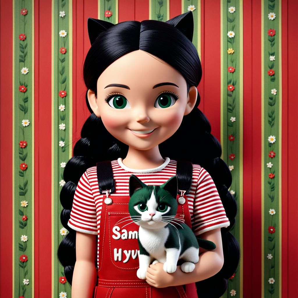 Smiling Claymation Girl with Cat in 3D Render