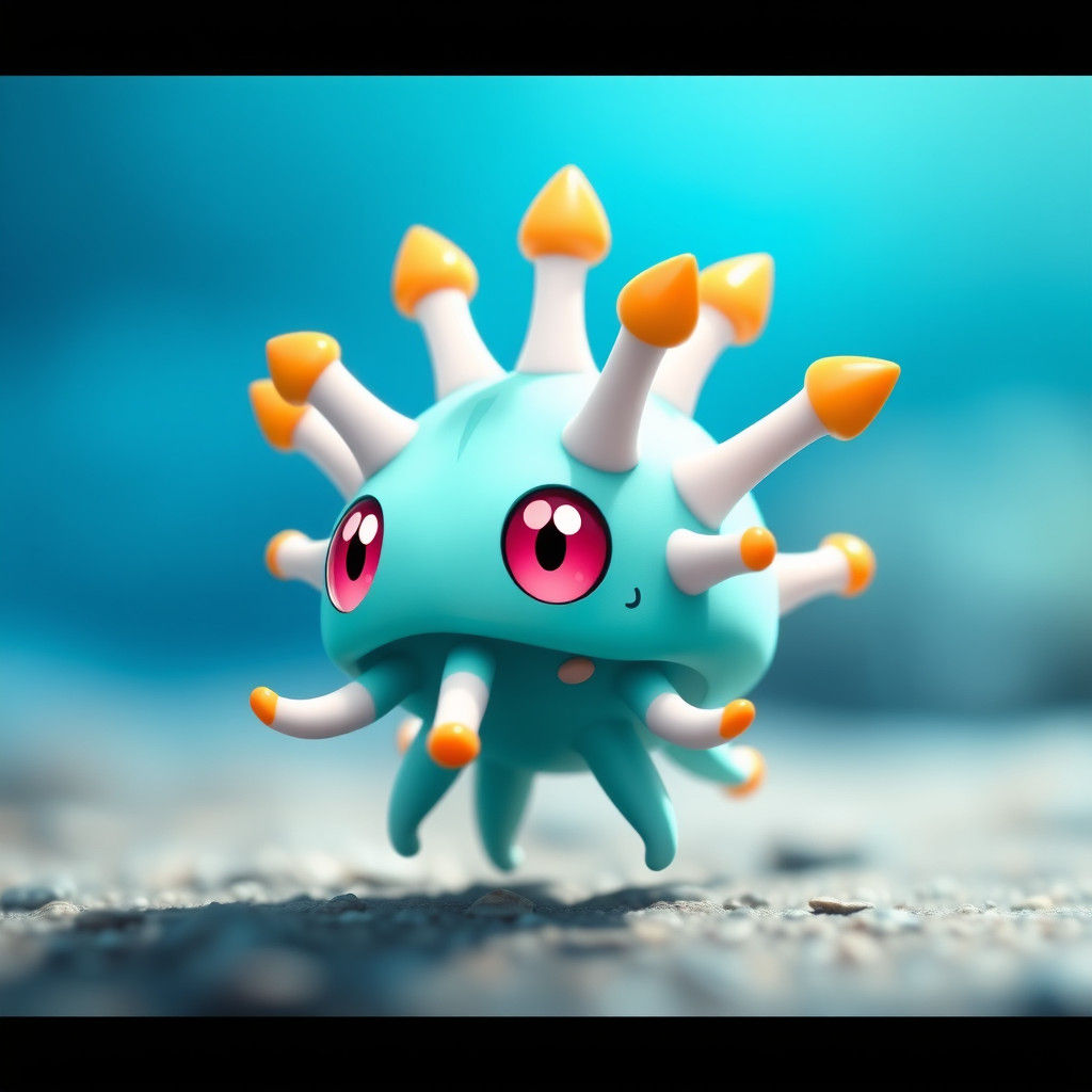 Chibi Cuttlefish Pokémon with Turquoise and Green Body