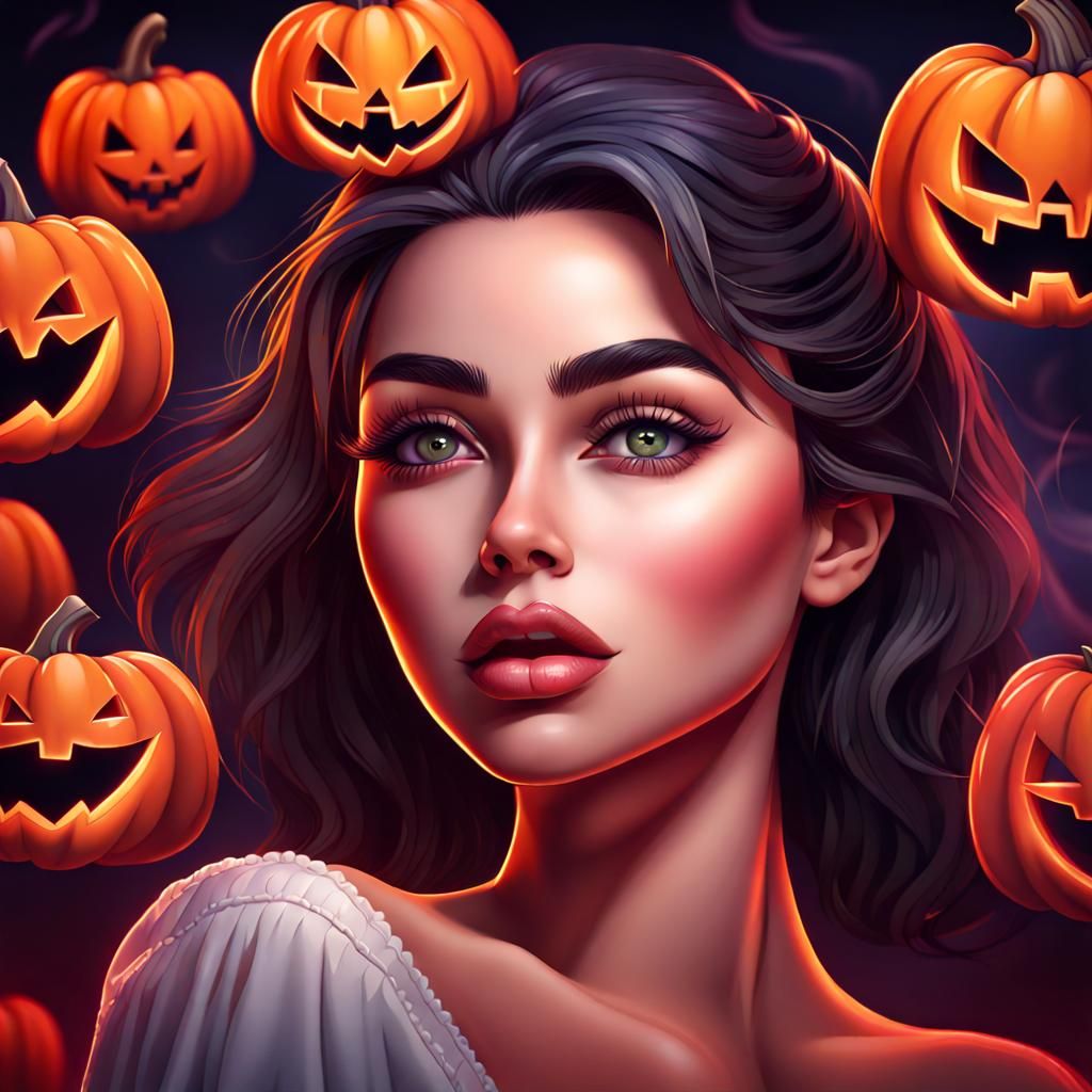 Beautiful Girl in Halloween Art, Ultra Detailed