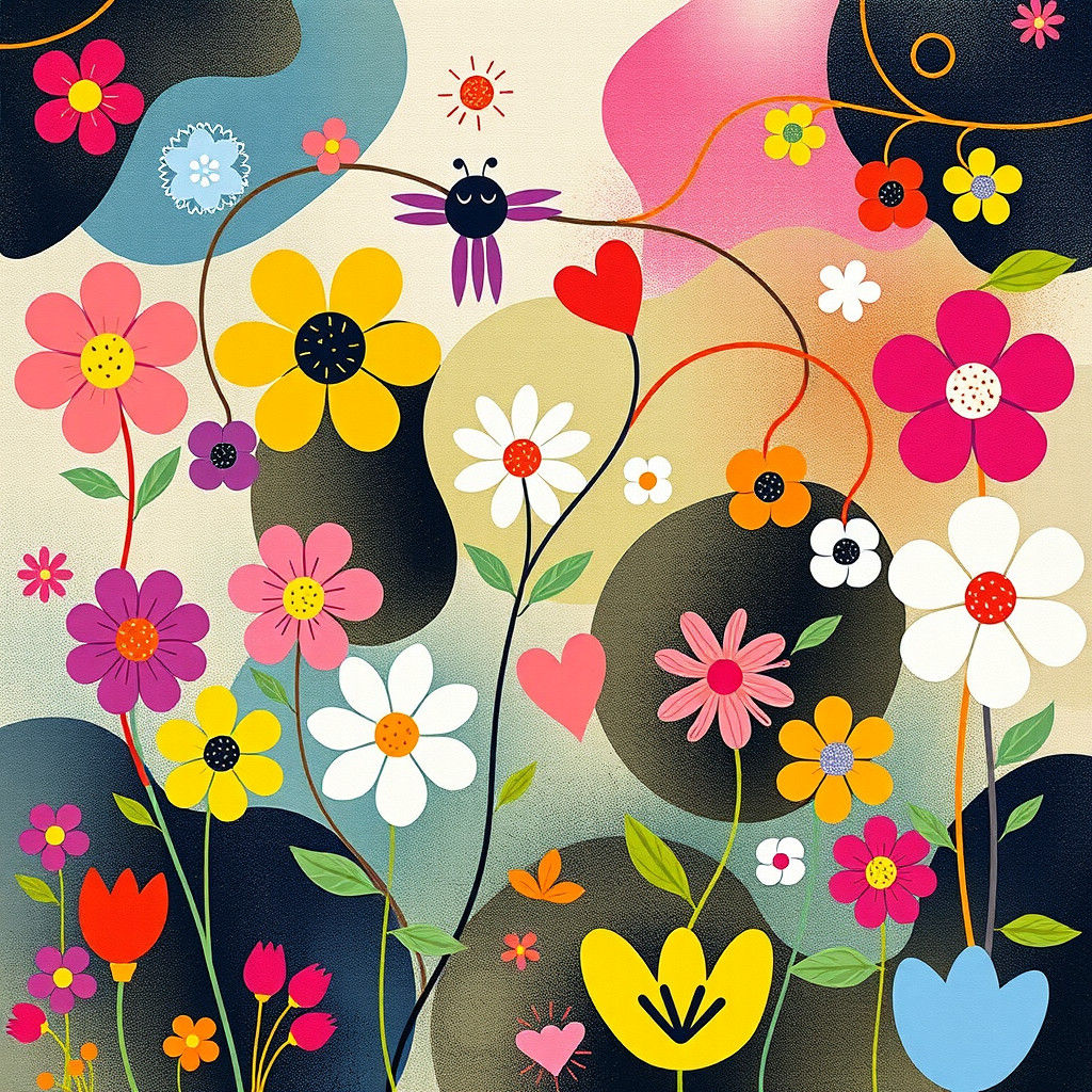 Dreamlike Whimsical Garden of Abstract Flowers