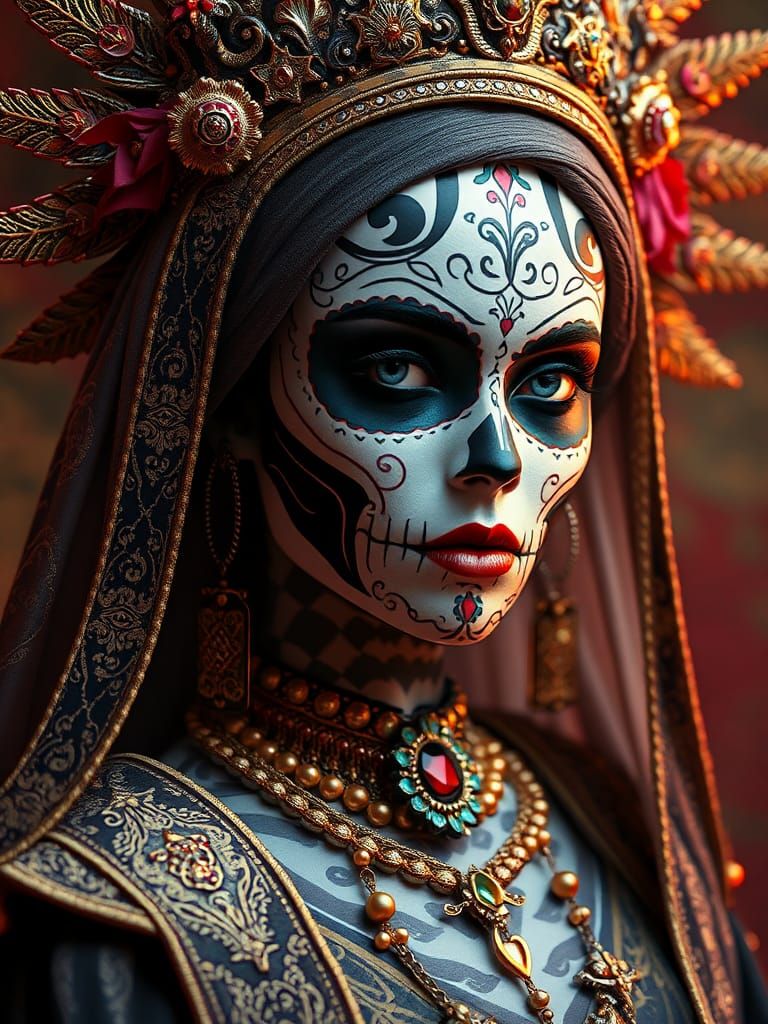 Regal Santa Muerte with Sugar Skull Face Paint