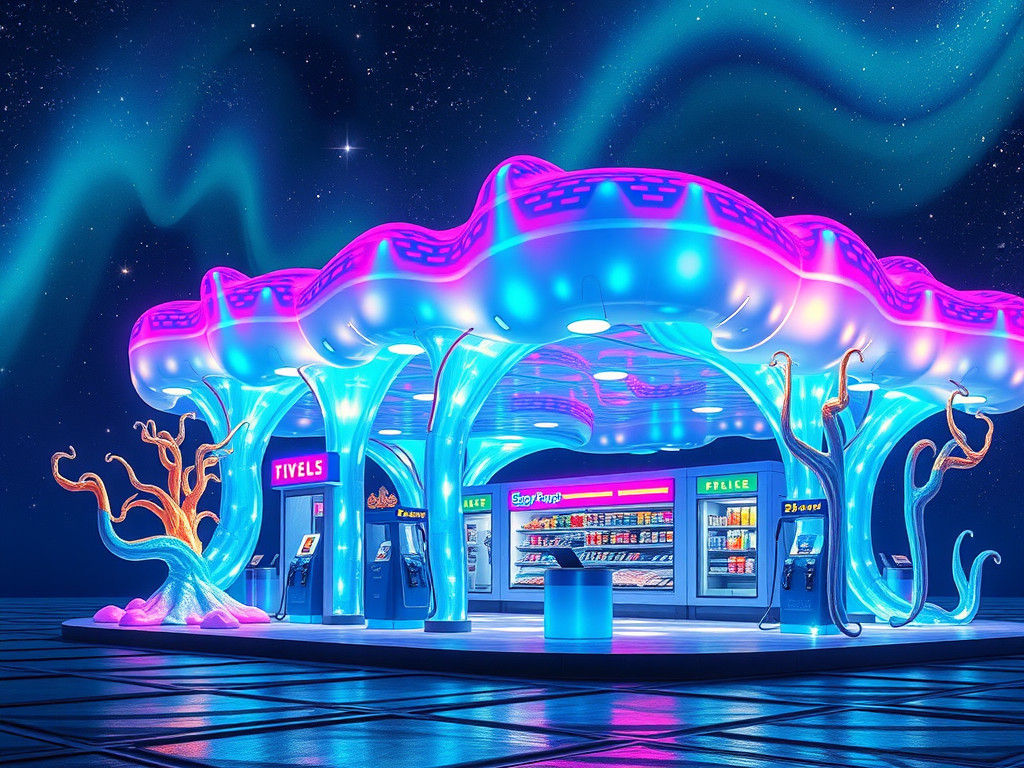 Bioluminescent Alien Gas Station in Space Coral Style
