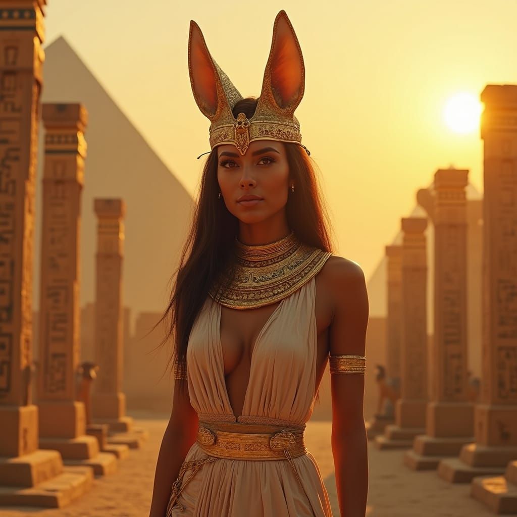 Egyptian Goddess Bastet in Futuristic Ancient Egyptian Style