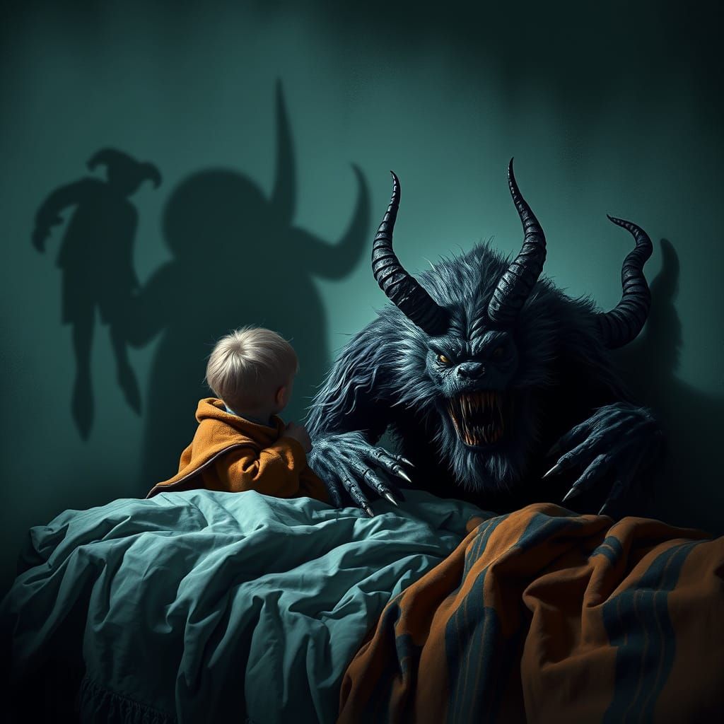 Child Confronts Unseen Horror from Under Bed