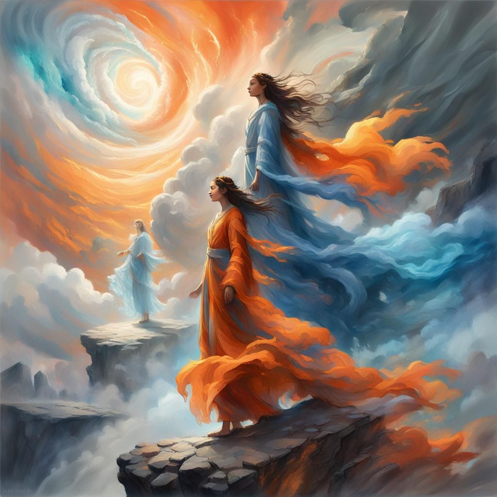 Ethereal Goddesses on Cliff Edge: Dramatic Concept Art