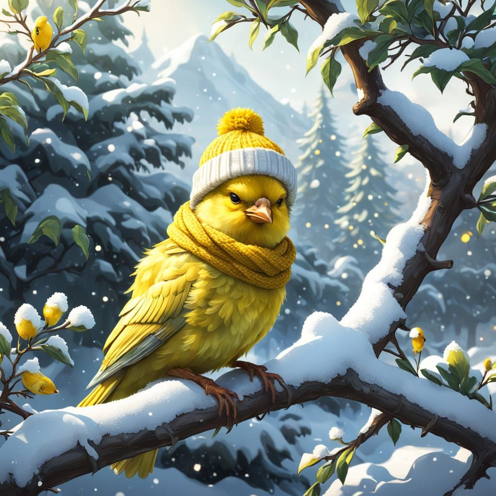 Frosty Yellow Canary in Winter Wonderland