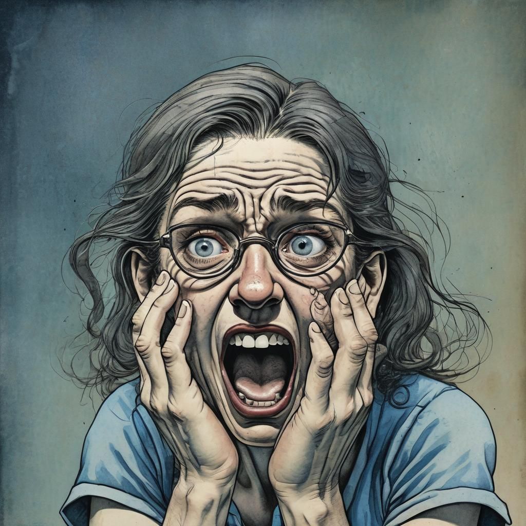 Distressed Woman and Shouting Man in Crumb Style