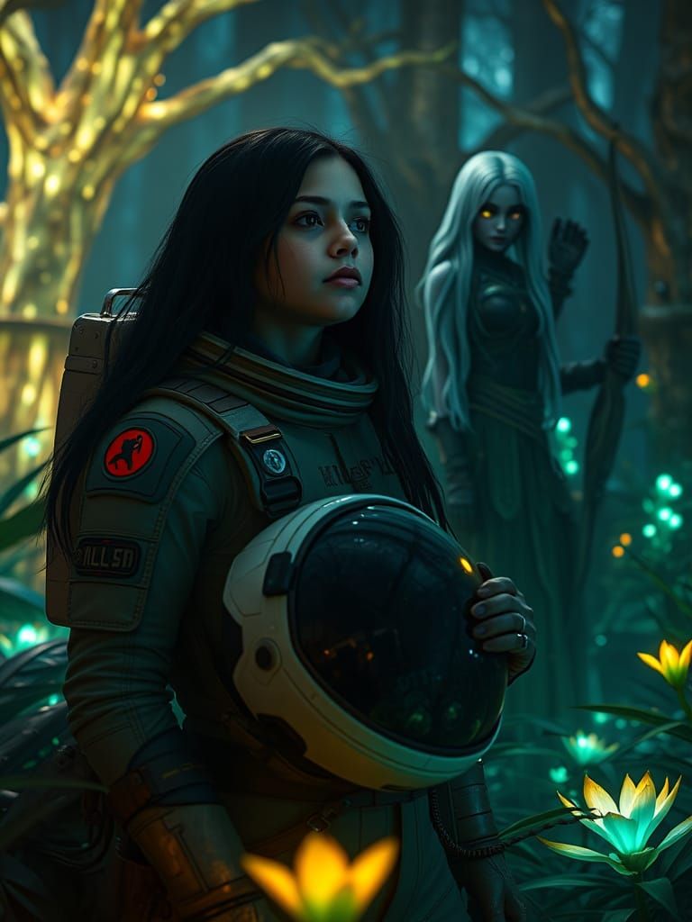 Ethereal Encounter: Drow Ranger Emerges in Glowing Forest