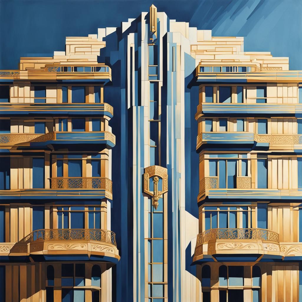 A sleek building exterior featuring geometric shapes, bold l...