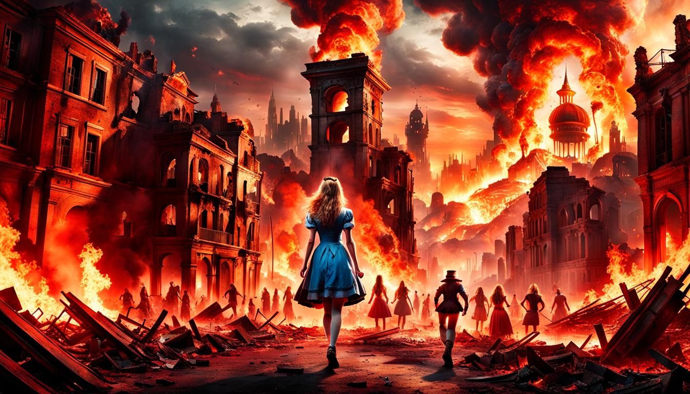 Apocalyptic Alice in Wonderland Amidst City Ruins