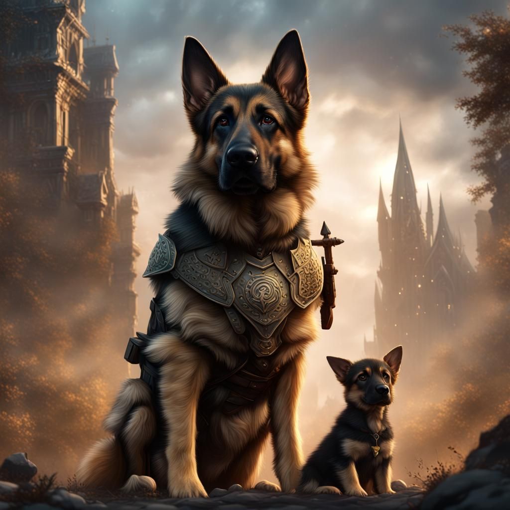 Warrior German Shepherd Protecting Infant in Detailed Matte ...